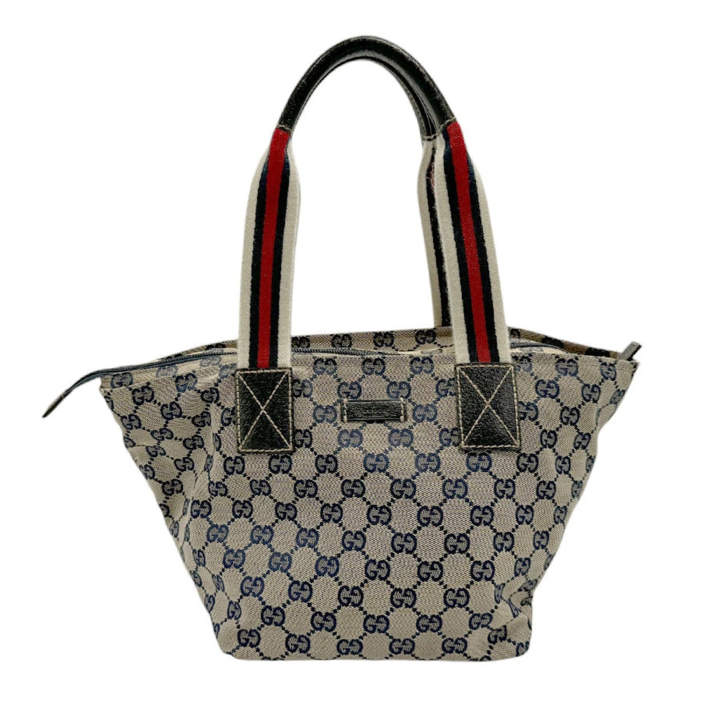 Gucci Top Handle Bag GG Canvas Navy Blue Beige
